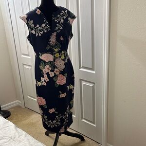 New York & Company Dark Blue Floral Midi Dress